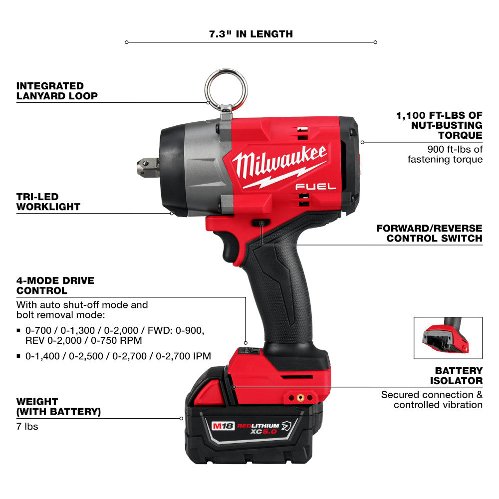 Milwaukee 296622 M18 FUEL 18V 1/2″ High Torque Impact Wrench w/ Pin
