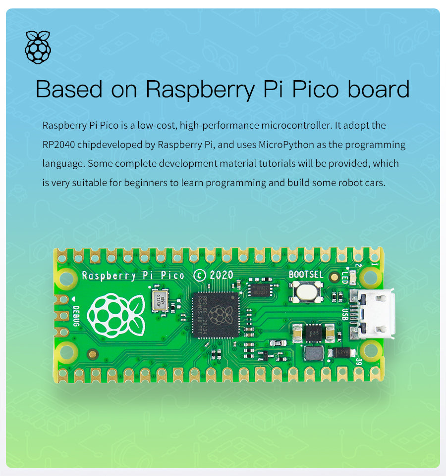 Yahboom Raspberry Pi Pico Car Robot Kit with MicroPython Programming