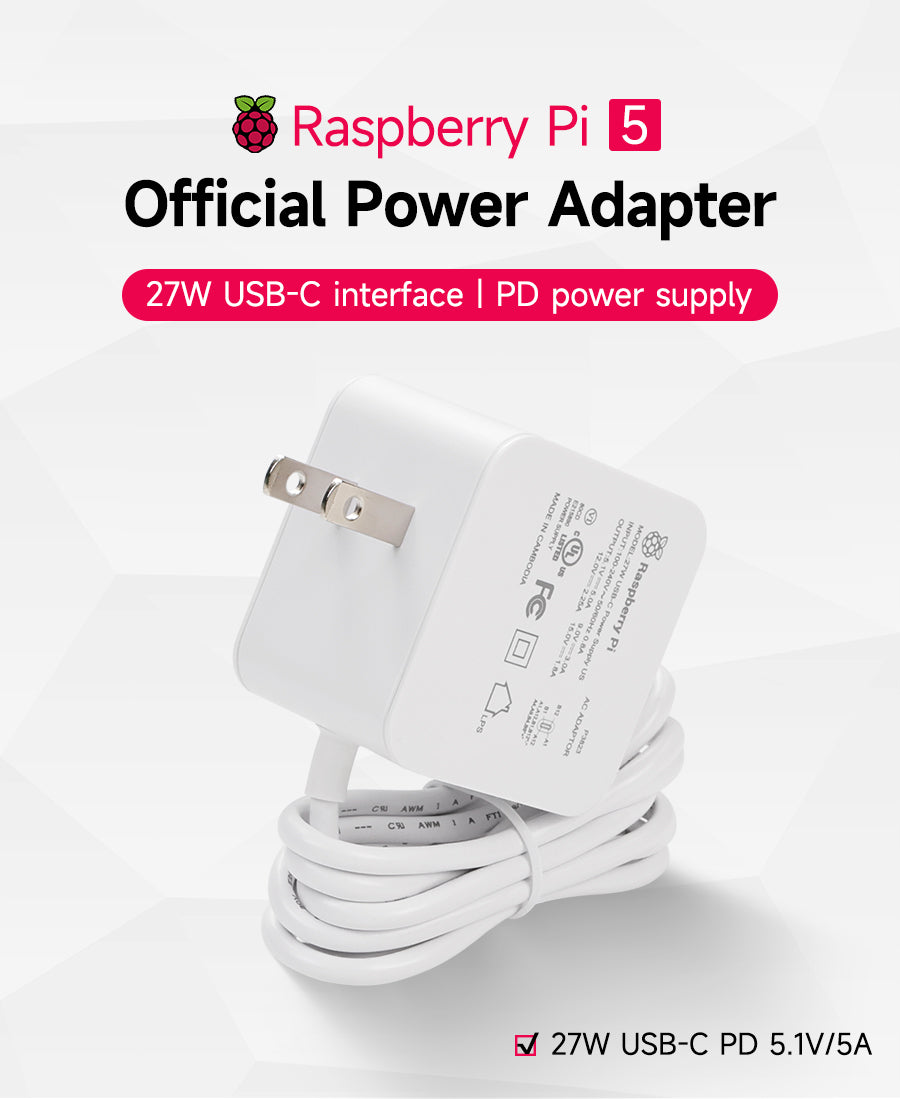 DC 5.1V 5A Raspberry Pi 5 27W USB-C Power Supply Adapter