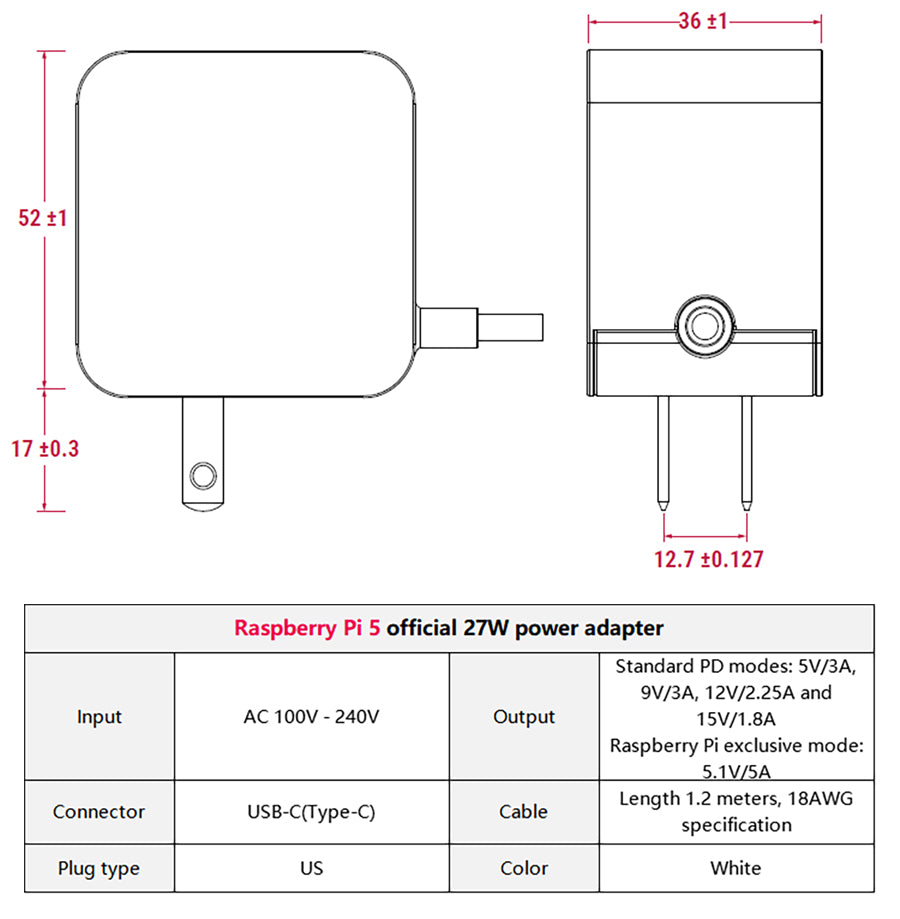 Alimentation officielle Raspberry Pi 5 USB-C 27 W