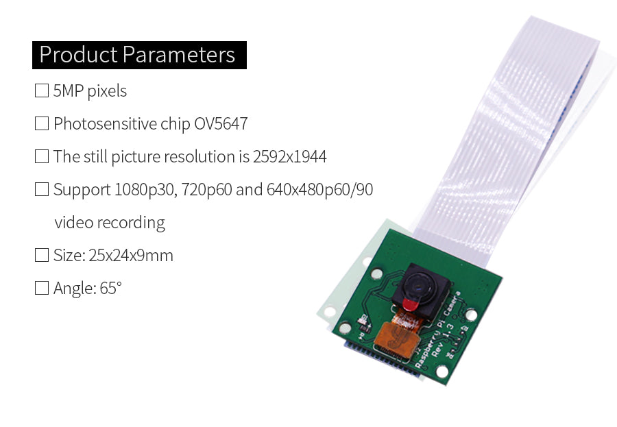 Raspberry Pi 5M 1080p OV5647 wide angle camera module for 4B/3B+/Zero