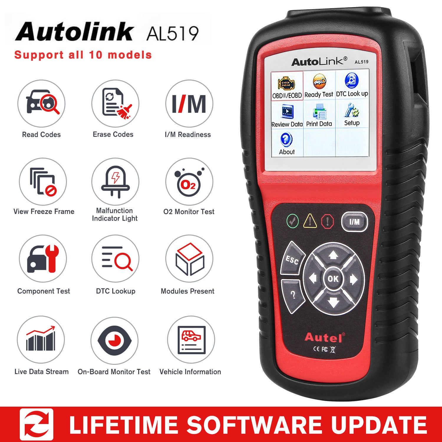 Autel AutoLink AL519 OBD2 Scanner Enhanced OBD ll Scan Tool with Mode 6 Engine Diagnostic Code Reader