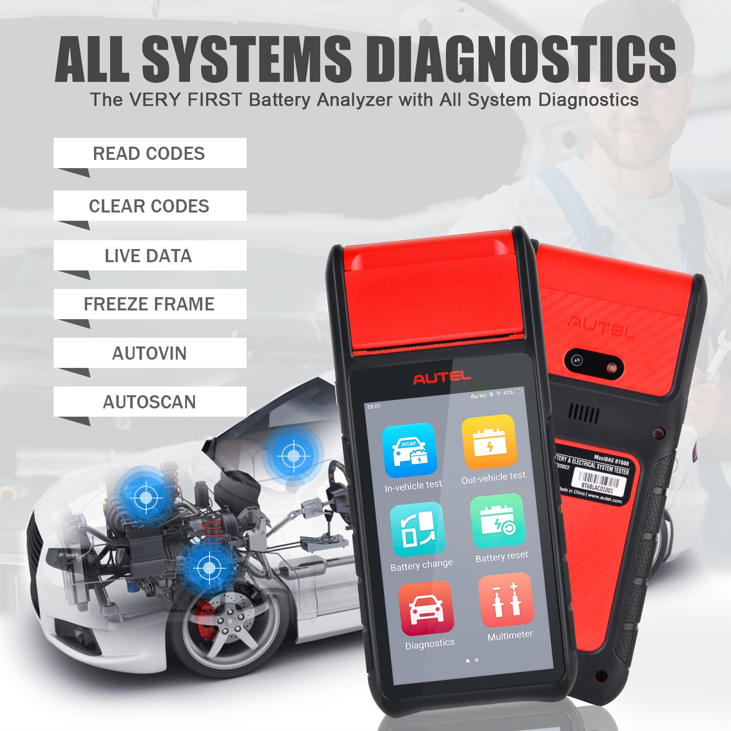 Autel MaxiBAS BT608 Car Battery Tester & Electrical System Diagnostic Tool for all system diagnostic