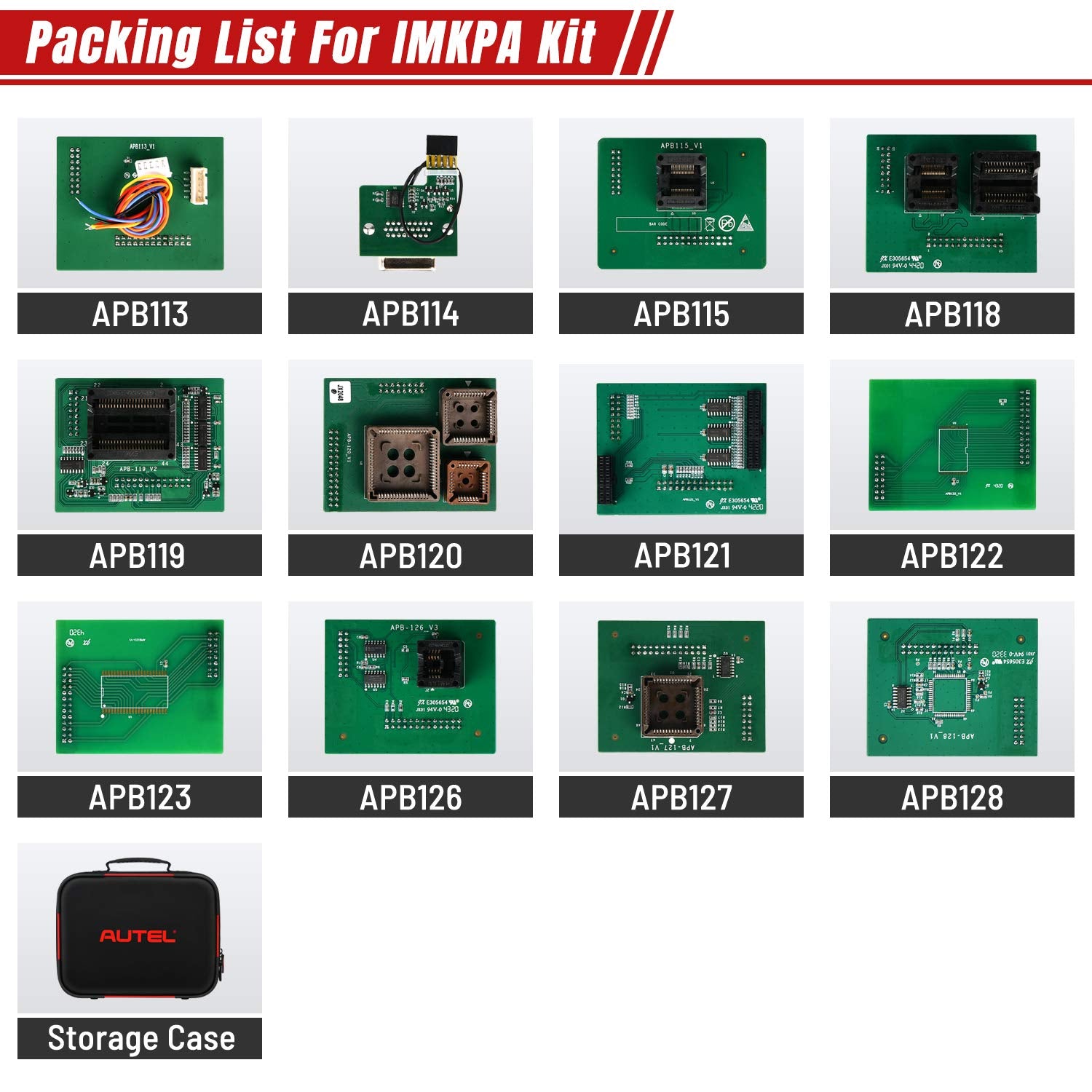 Liste des packages du kit d'adaptateur de programmeur de clé Autel IMKPA