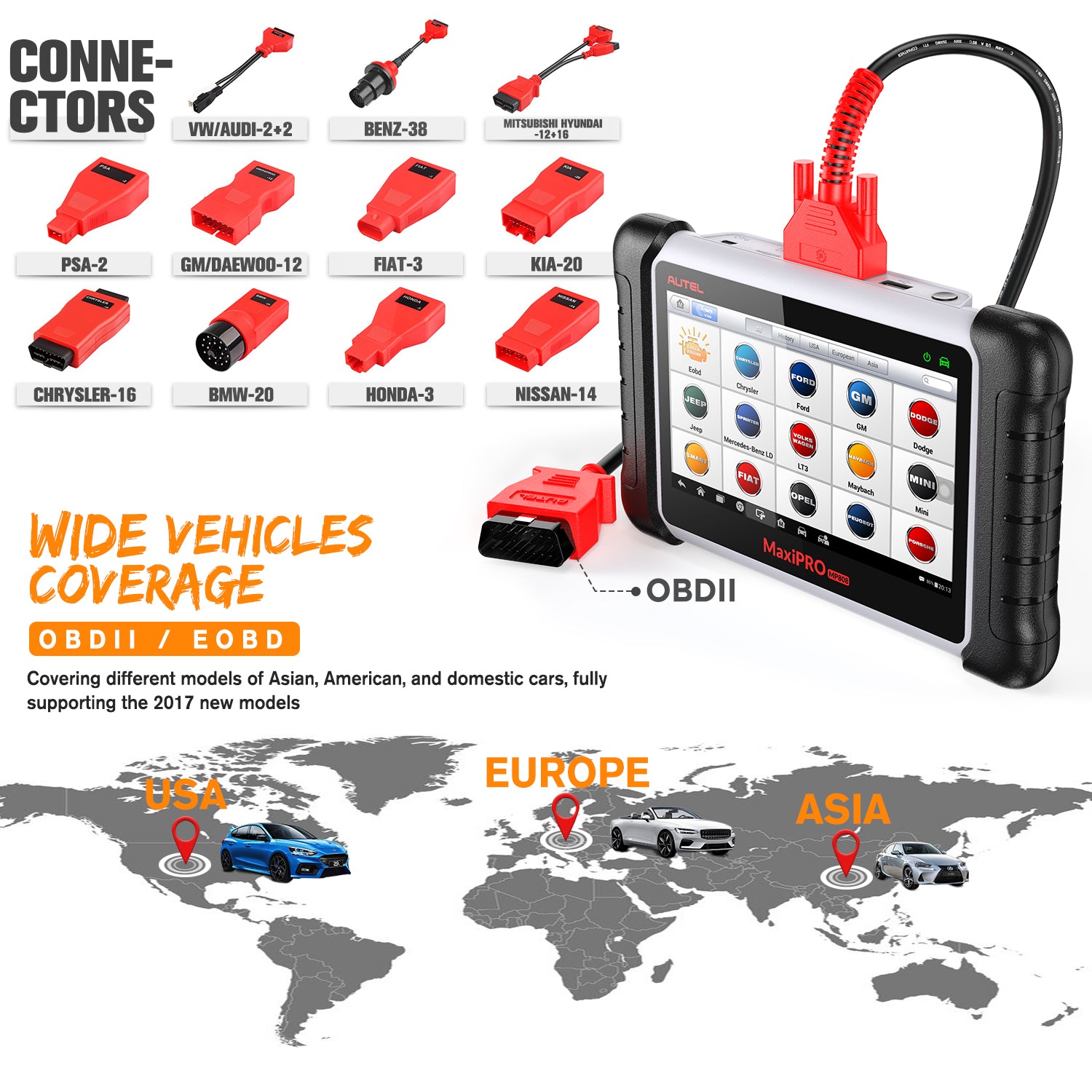 Autel MP808K Diagnostic Scanner Full Set Connectors