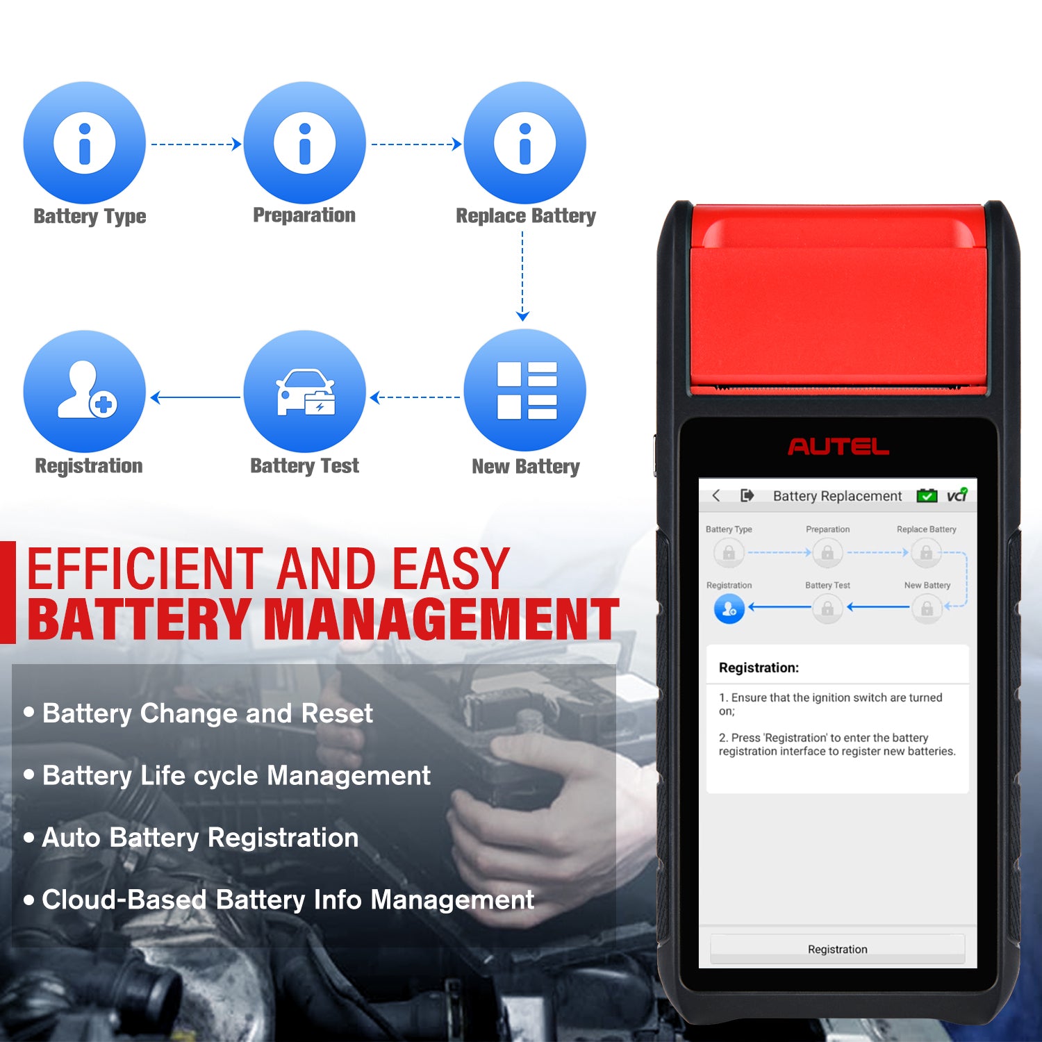 Autel MaxiBAS BT608 Car Battery Tester register a new battery