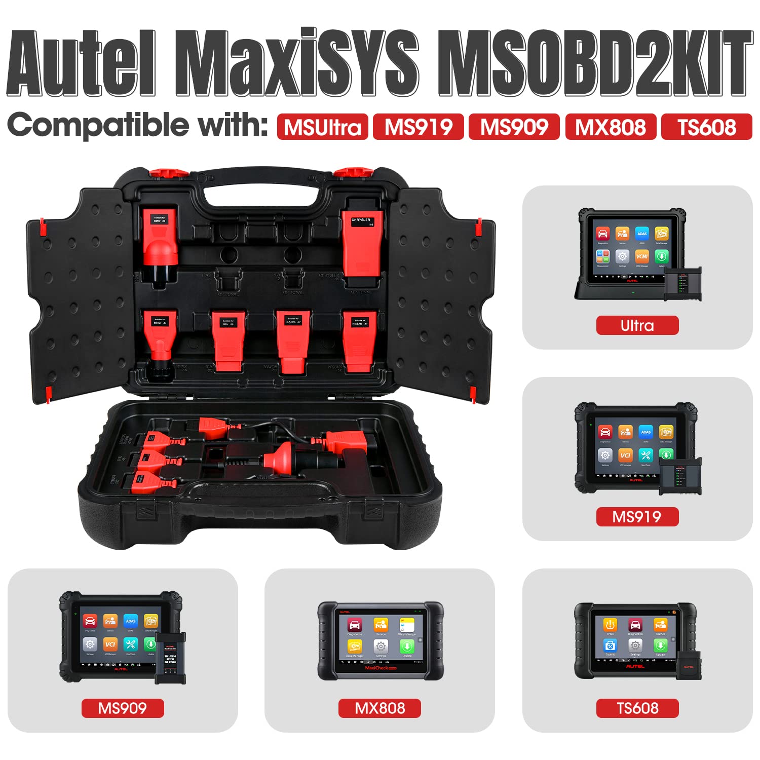 MSUltra, MS2, MS919, TS909 및 MX608 스캐너와 호환되는 Autel MSOBD808KIT 비 OBDII 어댑터 키트