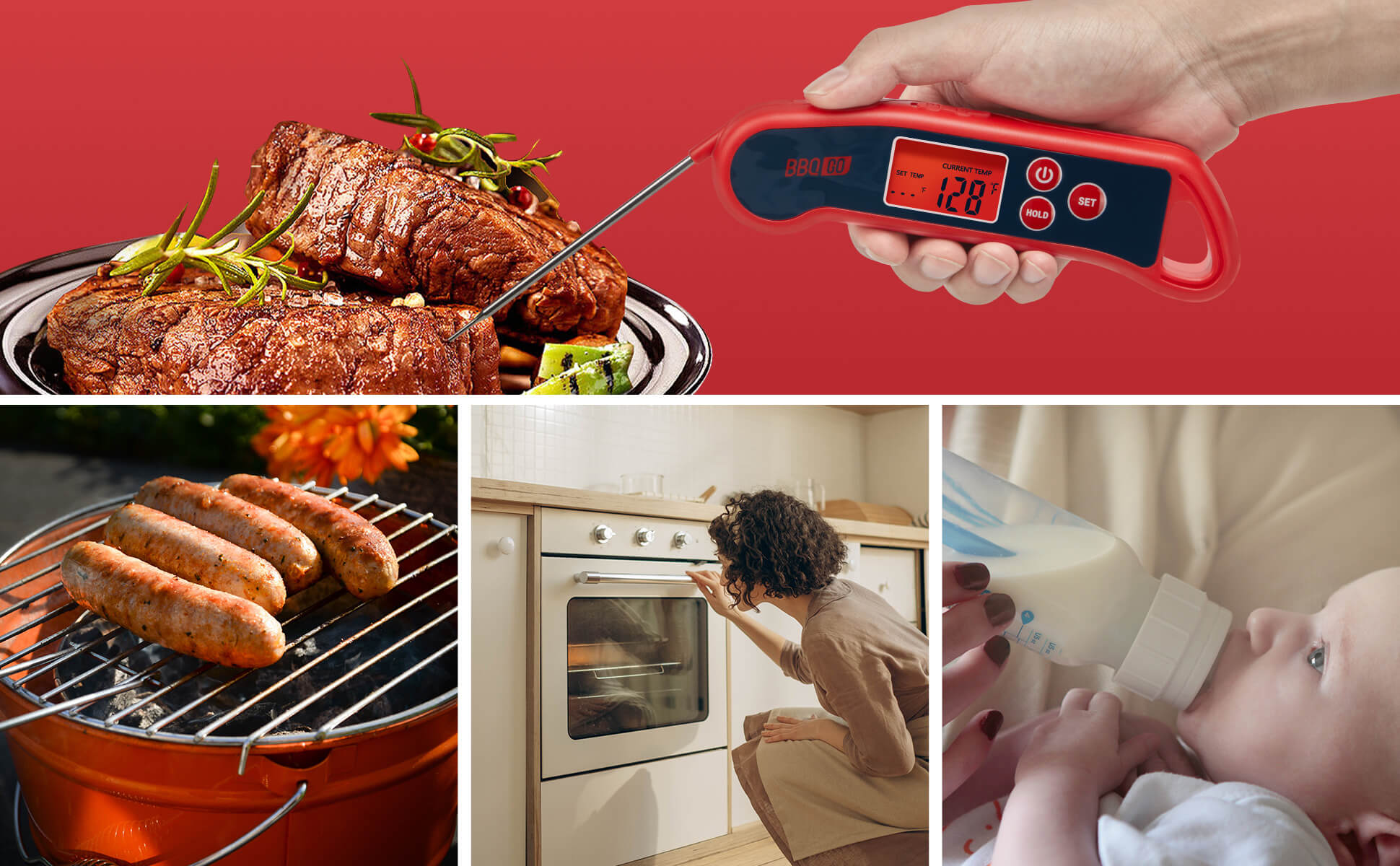 INKBIRD Digital BBQ Thermometer BG-HH2P Backlight&LCD Display With Three  Channel Temperature Measurement Function Alarm Function