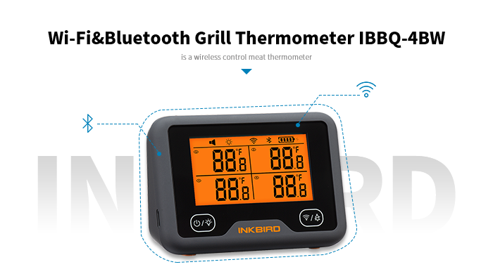 Inkbird Wi-Fi&Bluetooth Grill Thermometer IBBQ-4BW, Wireless Meat  Thermometer with 4 Probes, Wifi Meat Grill Thermometer 