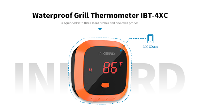 Inkbird Waterproof 150 FT Bluetooth Meat Thermometer IBT-4XC with Magnet,  Timer, Alarm and 4 Probes, BBQ Grill Digital Wireless Meat Thermometer for