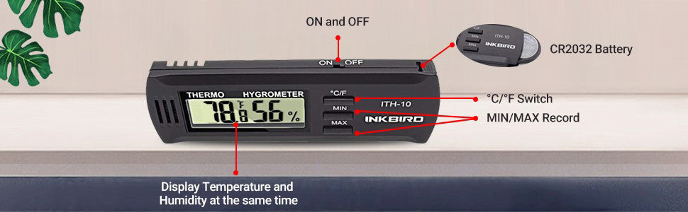 INKBIRD ITH-10 Digital Thermometer and Hygrometer Temperature Humidity  Monitor