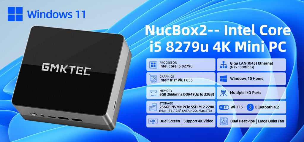 Nucbox2 4k Mini Pc Intel Core I5 79u Cpu W 8gb 256gb Nvme Drive Gmk