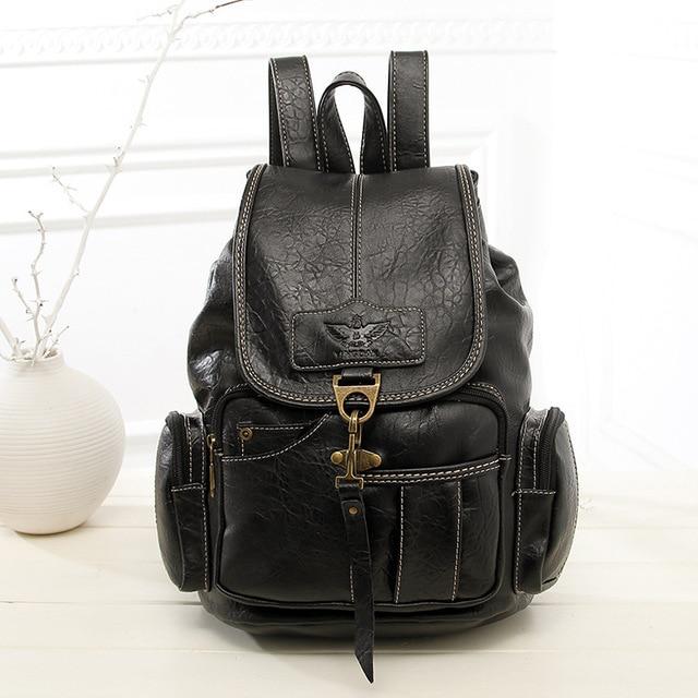 Vintage Faux Leather Drawstring Backpack