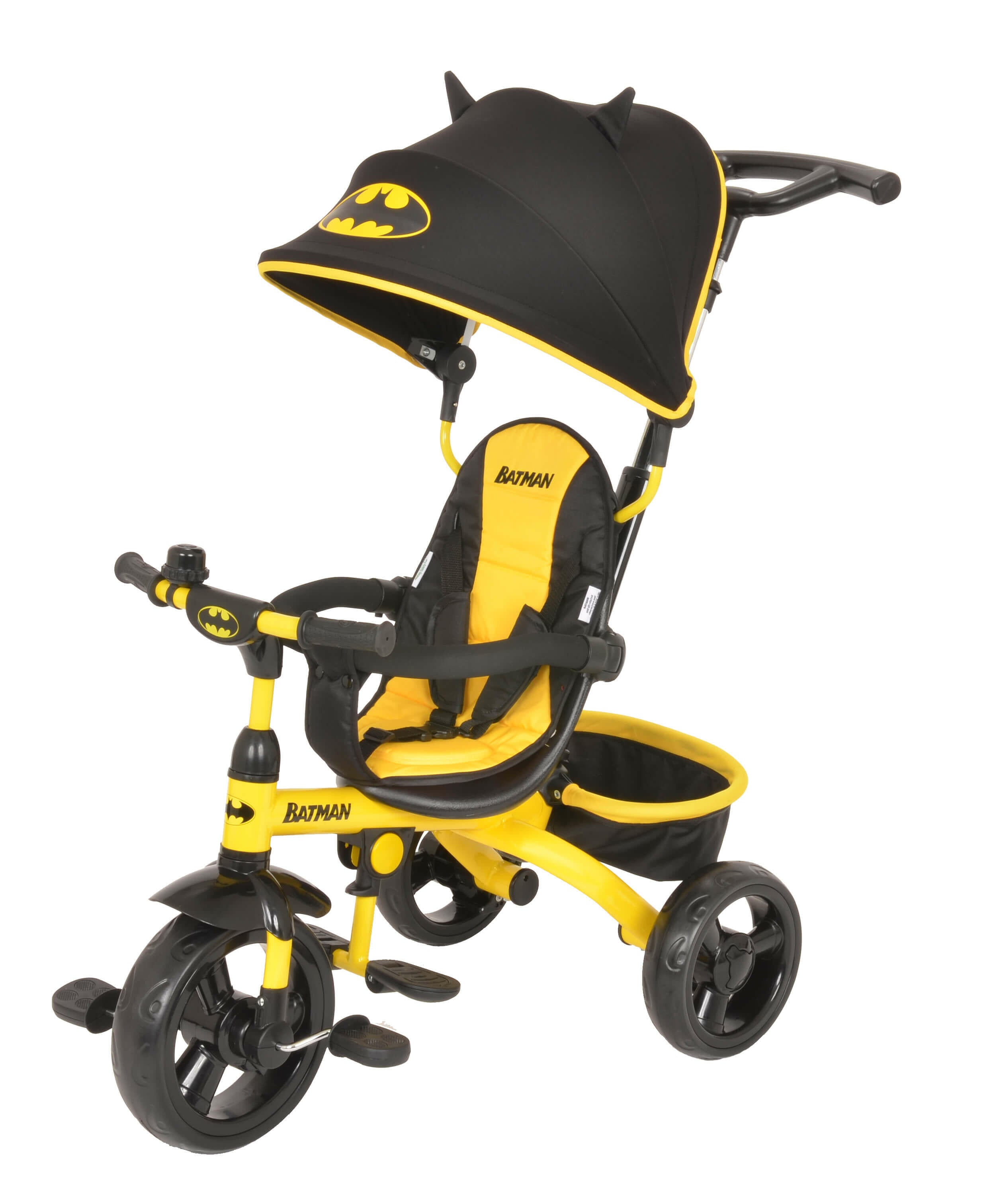 Kids Batman 4-in-1 Push and Ride Stroller Tricycle with Foldable Roof