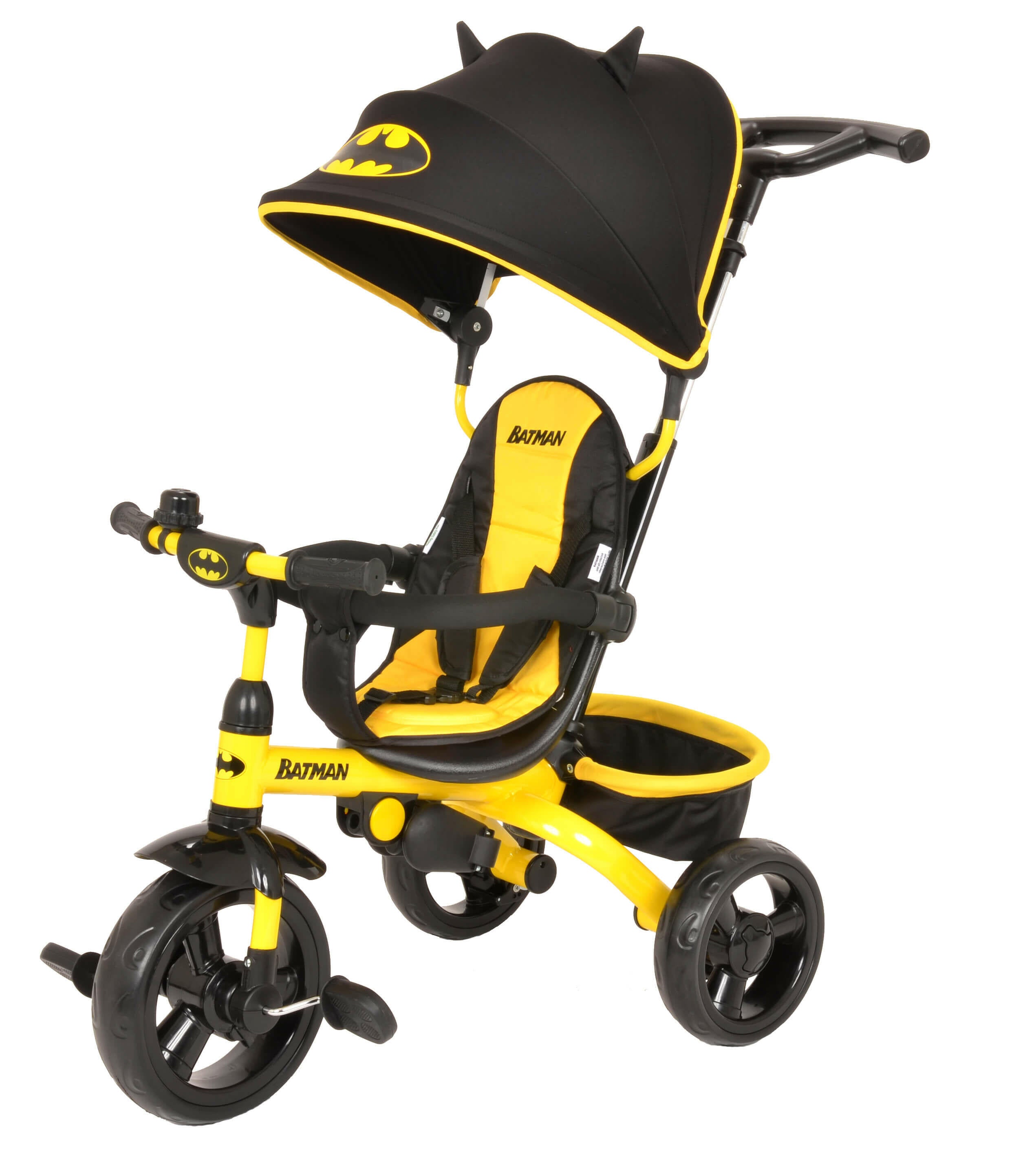 Kids Batman 4-in-1 Push and Ride Stroller Tricycle with Foldable Roof