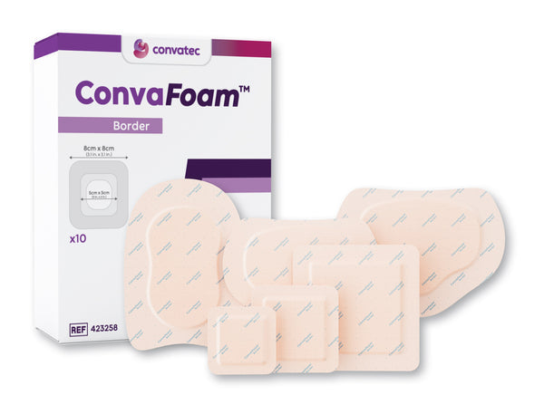 ConvaFoam Border Adhesive Silicone Hydrofiber Foam Dressing, Small, Sacral, 8