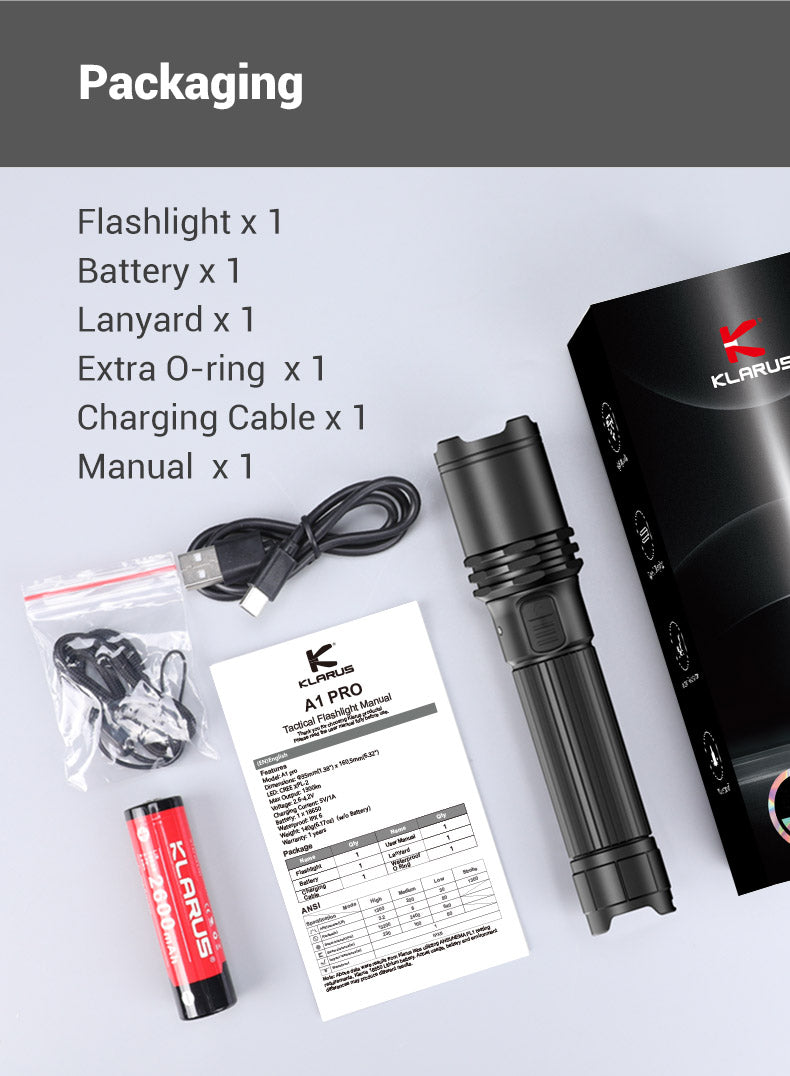 Paketliste der taktischen Taschenlampe A1 PRO