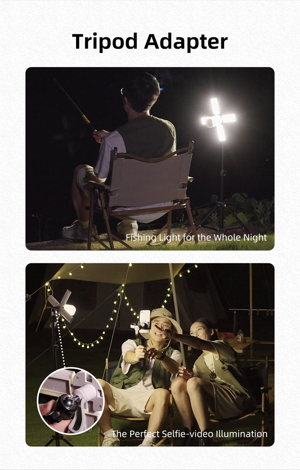 Tripod Adapter Fishing Light for the Whole Night The Perfect Selfie-video Illumination