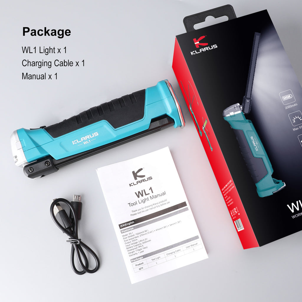 KLARUS WL1 Portable 550 Lumens Work Light package list