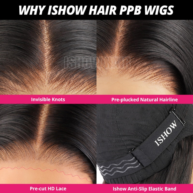 Ishow PPB? Invisible Knots HD Lace Water Wave Human Hair Wigs Pre Cut Wigs Glueless Wig Pre Plucked