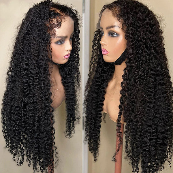 4C Kinky Edges Deep Wave Wig Lace Frontal Wigs Human Hair HD Lace Wigs with Kinky Baby Hair