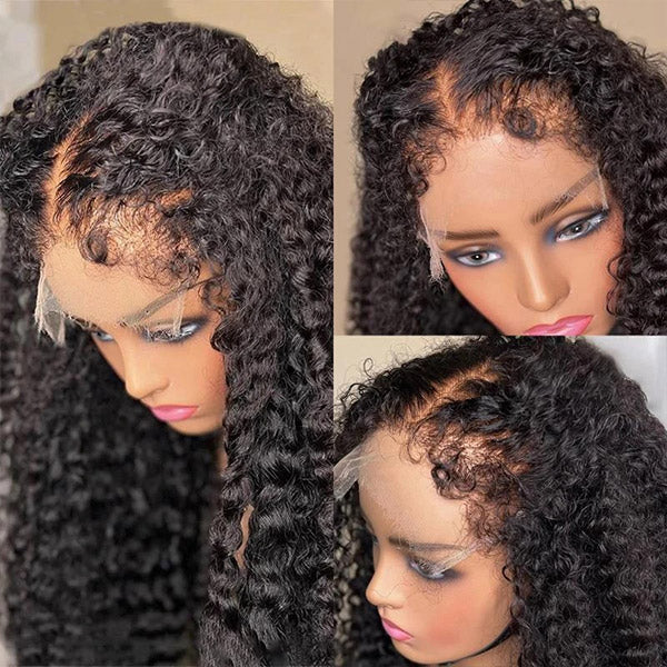 4C Kinky Edges Deep Wave Wig Lace Frontal Wigs Human Hair HD Lace Wigs with Kinky Baby Hair