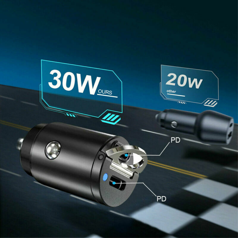 Dual USB Car Charger Type C QC3.0 30W Fast Charging Car Phone Charger Adapter