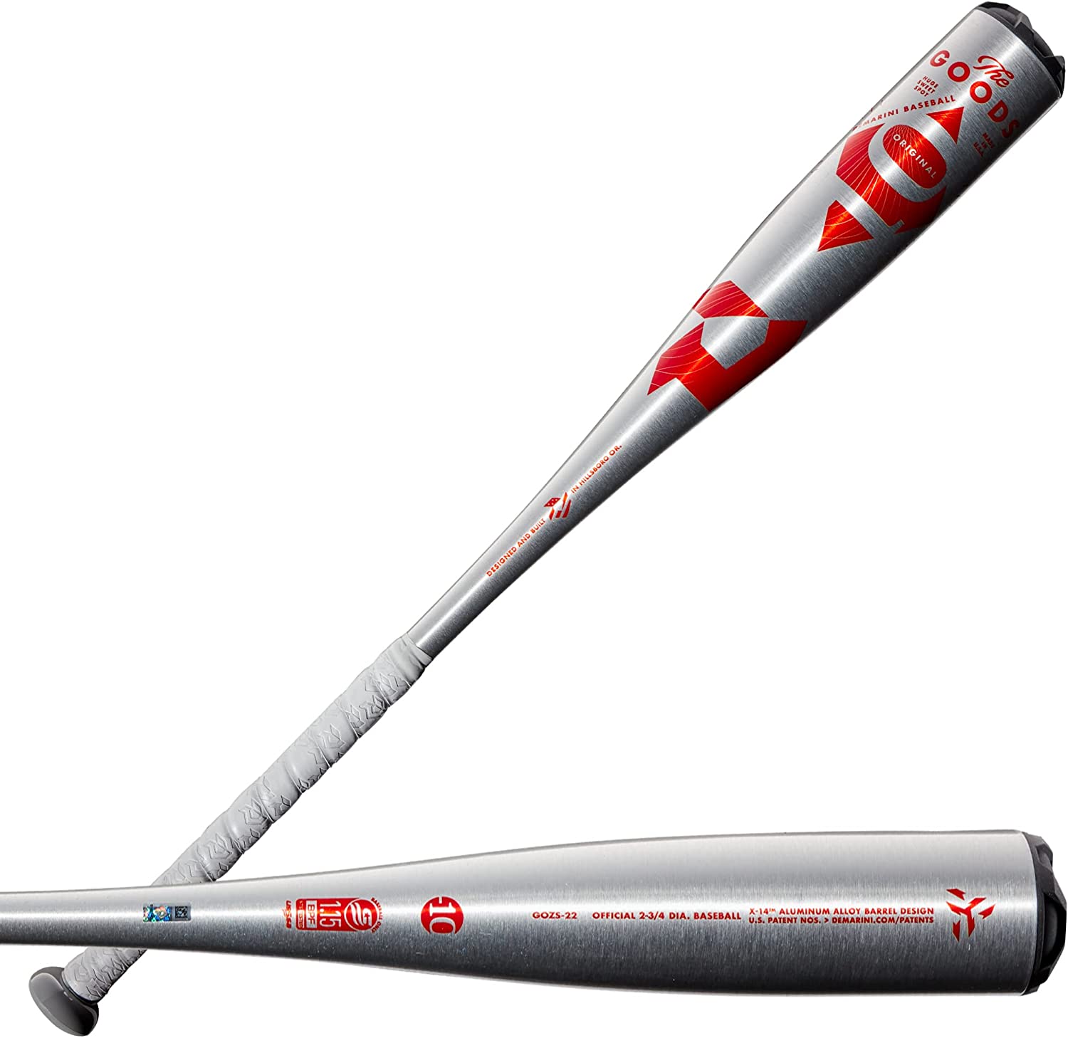 New DeMarini 2022 The Goods One Piece USSSA Youth Baseball Bat Silver/Red