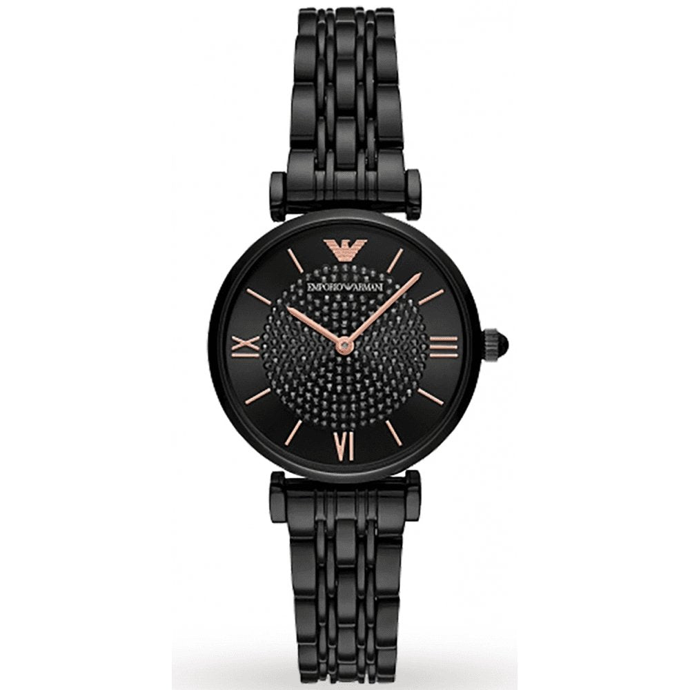 Emporio Armani Ladies Black Stainless Steel Watch AR11245 With Crystals
