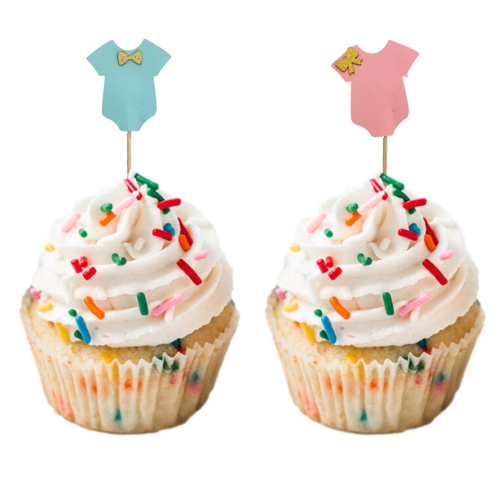 Gender Reveal Cake Toppers For Cupcakes Pink & Blue Pack Of 20