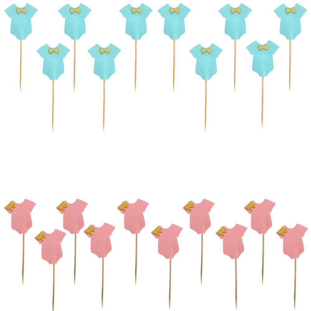 Gender Reveal Cake Toppers For Cupcakes Pink & Blue Pack Of 20