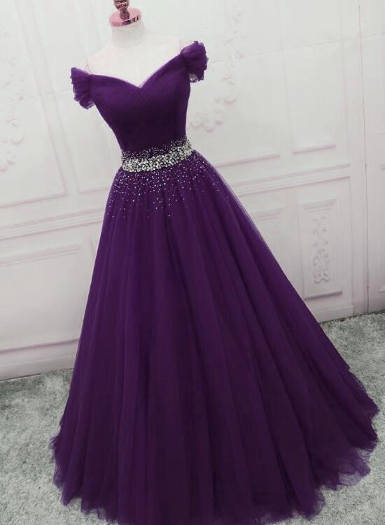 Purple Off Shoulder Junir Prom Dress