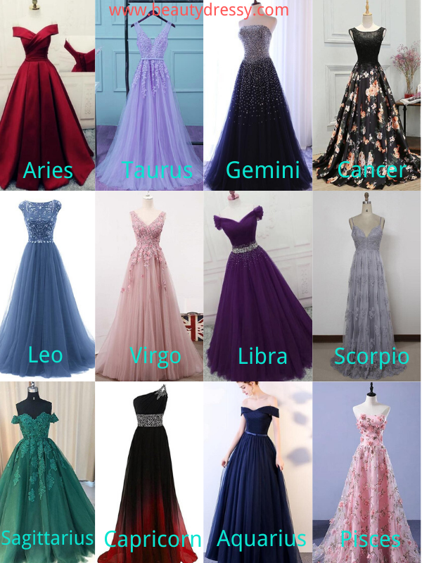 Zodiac Signs as Long Prom Dresses