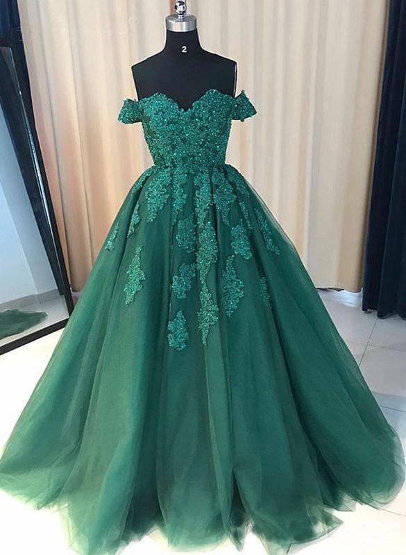 Green Tulle Off Shoulder Formal Dress