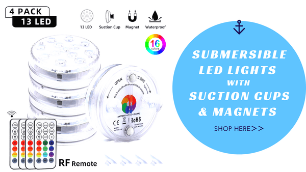 Submersible pool lights with suctiono cups & magnets