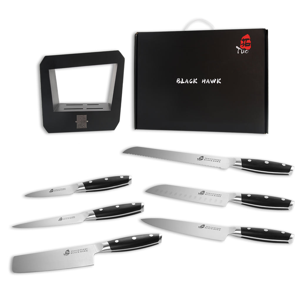 Tuo Cutlery, Knife Set, Wooden Block, Professional and Classic Chef Knife Set, Multipurpose Knife, Premium High Carbon Stainless Steel, Full Tang, Ergonomics handle, Kitchen Knives, Kitchenware, Cookware