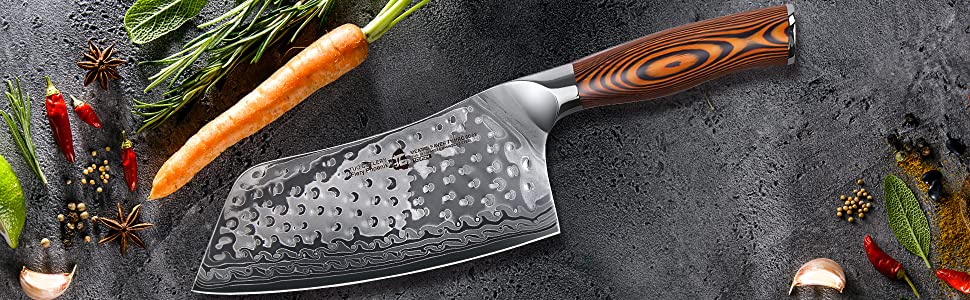 Tuo Cutlery, Cleaver Knife, Chopper, Chopping Knife, Professional Kitchen Knife, Vegetable and Butcher Knife, Chinese Chef’s Knife, Meat Knife, Premium High Carbon Stainless Steel, Full Tang