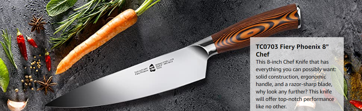 Tuo Cutlery, Professional Chef Knife, Kitchen Knife, High Carbon Stainless Steel, Razor Sharp blade, Gyuto, Full Tang,	Chef’s Knife, Pakkawood Handle