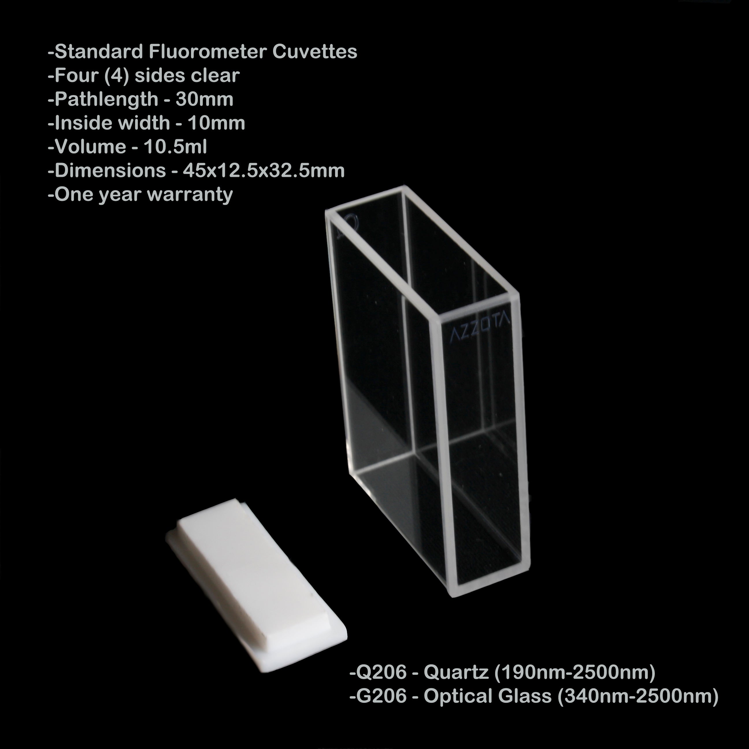 Azzota? Standard Fluorometer Cuvette, 10.5ml, 30mm Pathlength