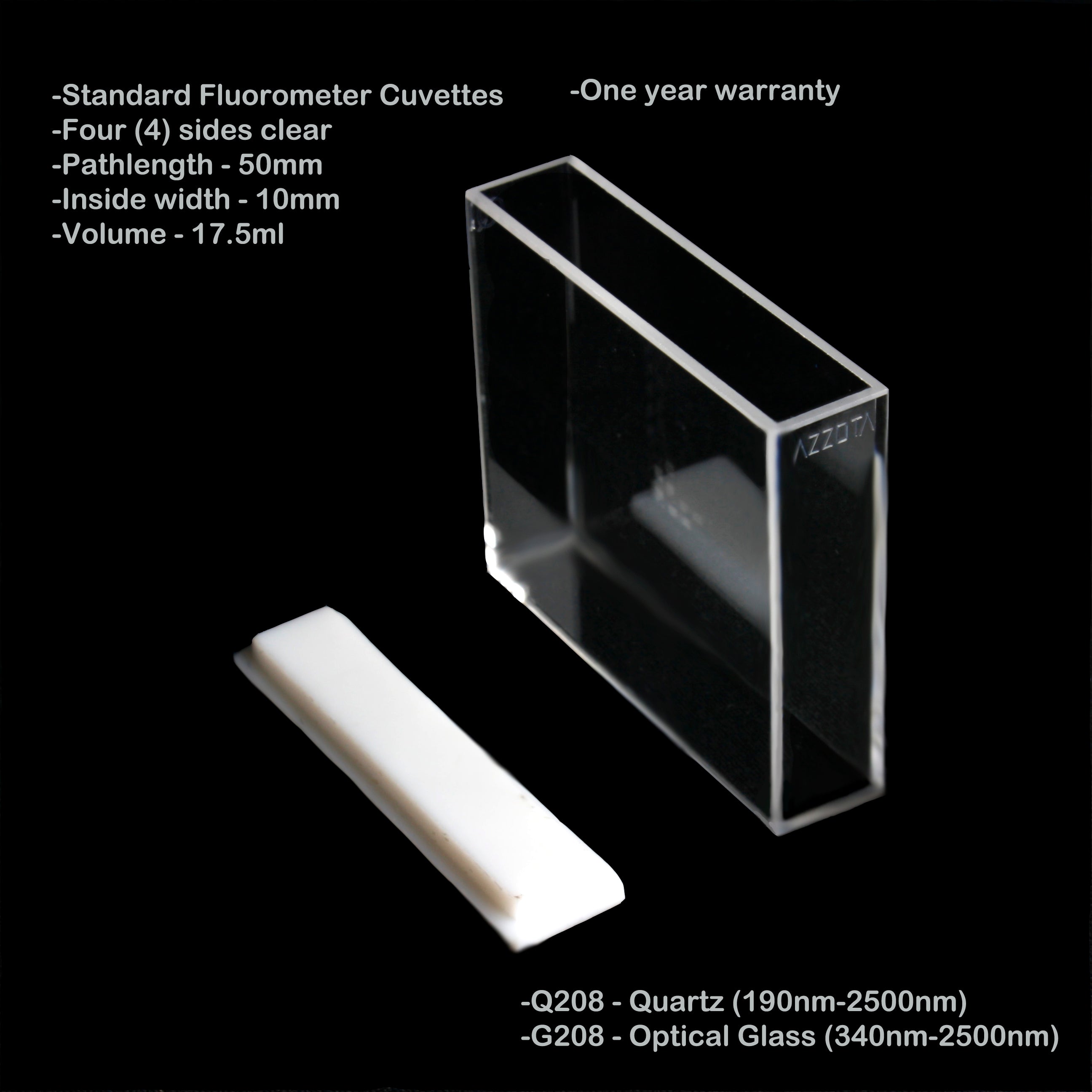 Azzota? Standard Fluorometer Cuvette, 17.5ml, 50mm Pathlength