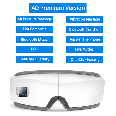 4D Smart Vibrating Eye Massager Eye Care Hot Air Bag Compressor Relieve Eye Fatigue Bluetooth Connect