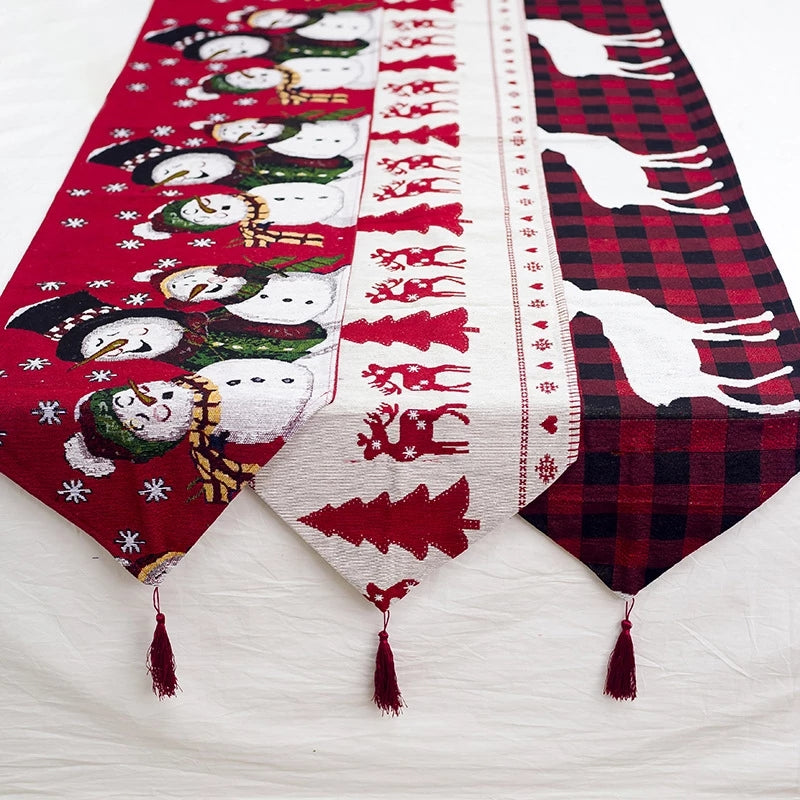 Cotton Linen Elk Snowman Table Runner Christmas Gift Christmas Decor for Home Kitchen 2020 Xmas Ornaments