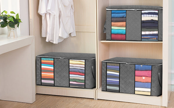 3PCS Closet Organizer 2 Grids Clothes Storage Bags, Double Window Large Capacity w/ Reinforced Handle