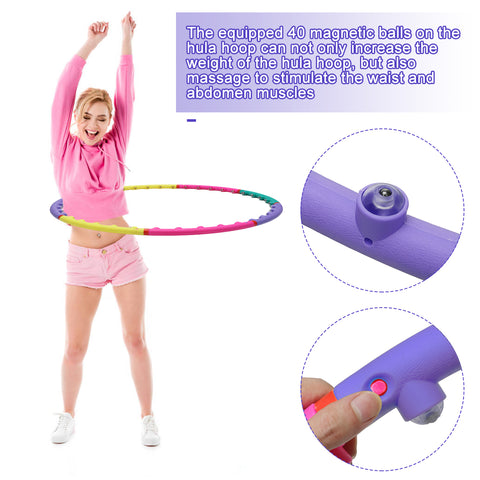 Hoola Hoop 8 Section Adjustable Design w/ Air Cushions Built-in Magnetic Balls, Fitness Exercise Circles
