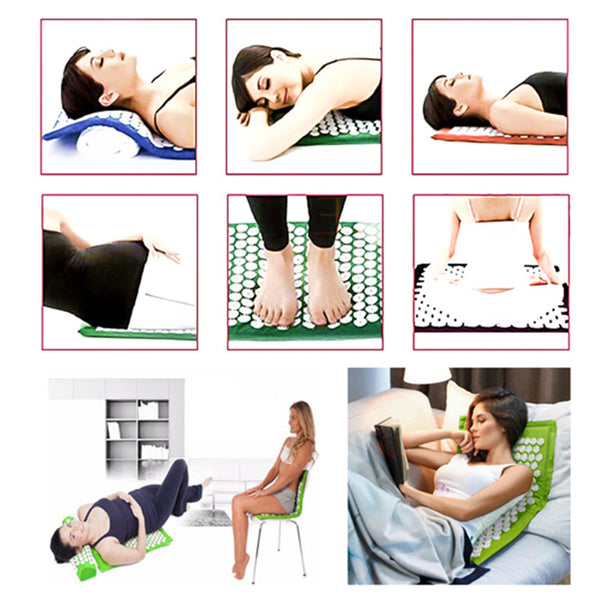 Massage Cushion Yoga Mat Massager Acupressure Relieve Stress Back Body Pain Mat w/ Pillow Acupuncture Mat