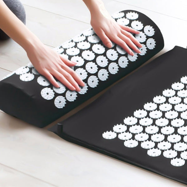 Massage Cushion Yoga Mat Massager Acupressure Relieve Stress Back Body Pain Mat w/ Pillow Acupuncture Mat