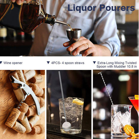 11PCS 450mL Cocktail Shaker Maker Mixer Barware Martini Spirits Bar Strainer Bartender & Stand