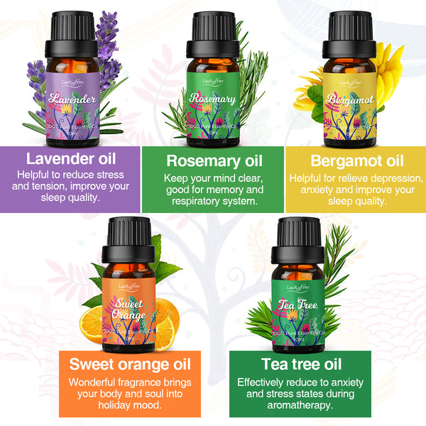 Luckyfine Upgraded Essential Oils Geschenkbox, 100% rein, Schlafhilfe, ruhige Stimmung, für Diffusor / Aromatherapie