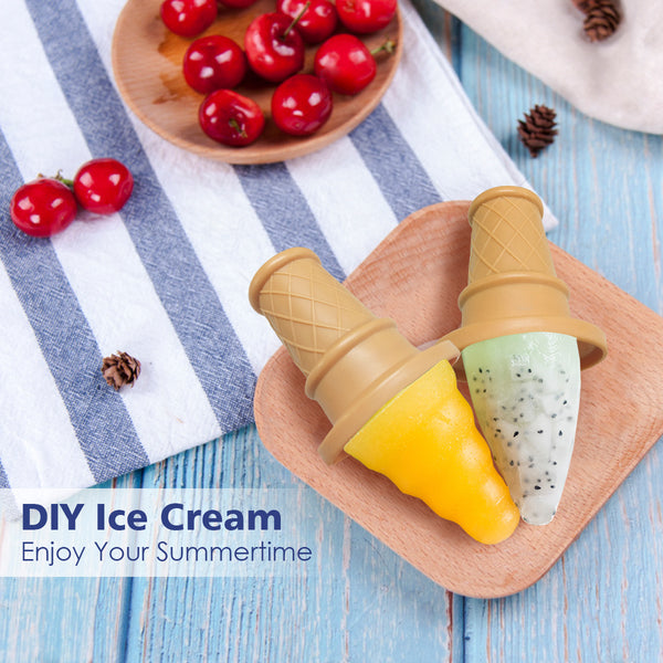 Ice Cream Popsicle Molds, 4PCS Ice Cream Molds for DIY Homemade Ice Cream Pops w/ Cartoon Cone-Shaped Holder