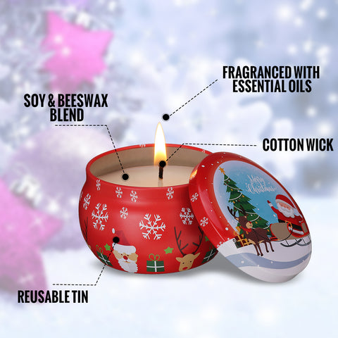 Christmas Scented Candles Gift Set, 4 Cans Made of 100% Natural Soy Wax w/ Essential Oils for Home
